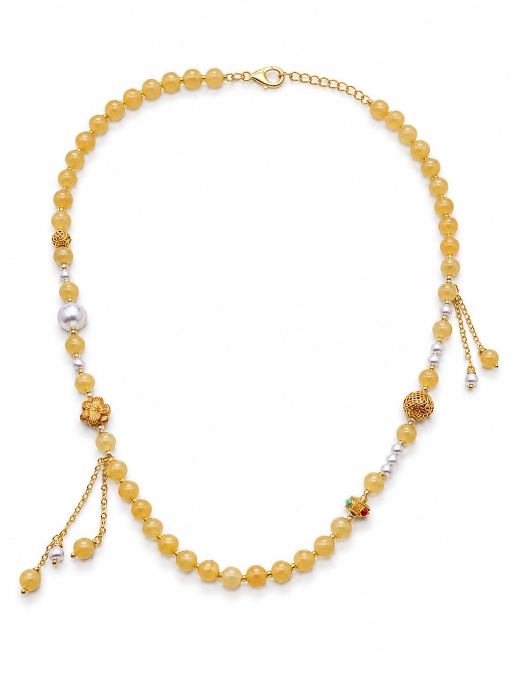 Lemon Jade and Freshwater Pearl Necklace Style #39A